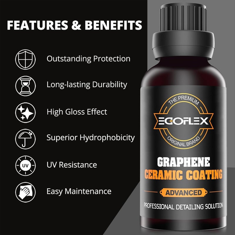 EGOFLEX Graphene Ceramic Coating for Cars - 20H Professional Grade Top Coat Detailing Kit 50ML - Heavy Duty Automotive Paint Sealant for After Car Wash - Ultimate Hydrophobic Protection and High Gloss Shine - Image 2